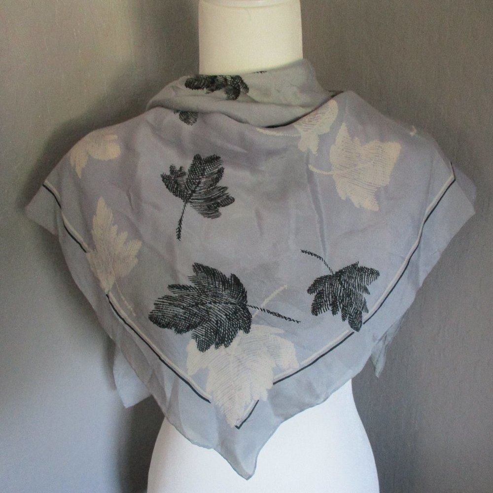 Black and white leaves silk scarf